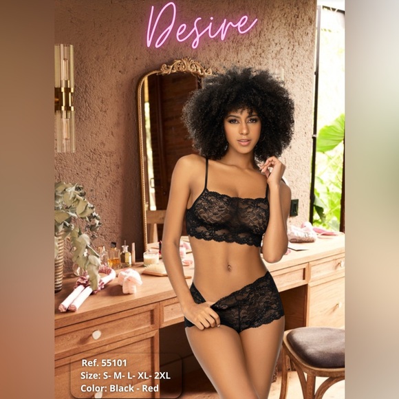 Navonella Other - Navonella Black Lace Balconette Bra Intimates Set